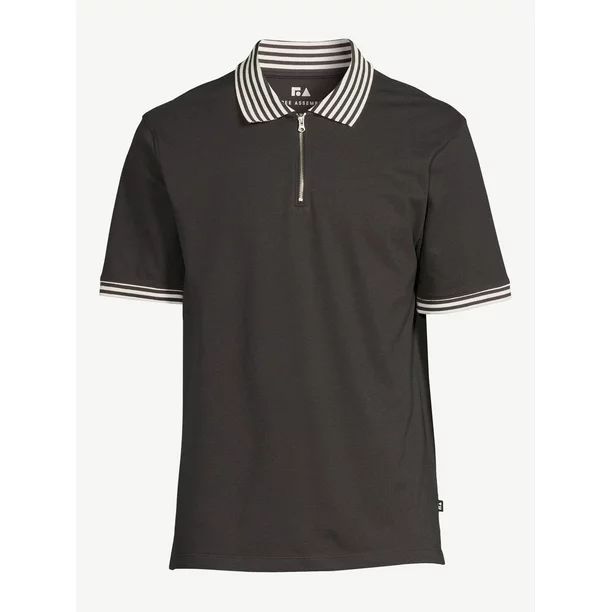 Free Assembly Men's Tipped Stretch Pique Zip Polo Shirt with Short Sleeves - Walmart.com | Walmart (US)