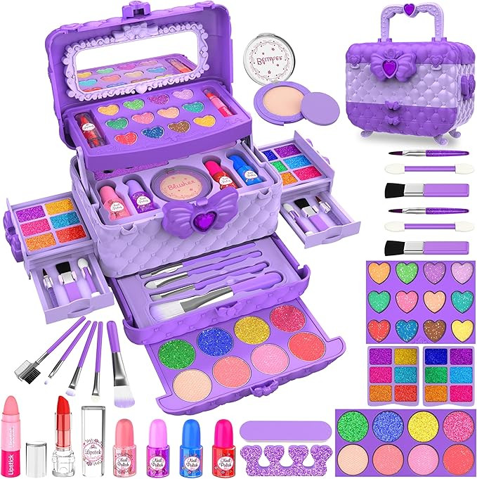 54 Pcs Kids Makeup Kit for Girls, Princess Real Washable Pretend Play Cosmetic Set Toys with Mirr... | Amazon (US)
