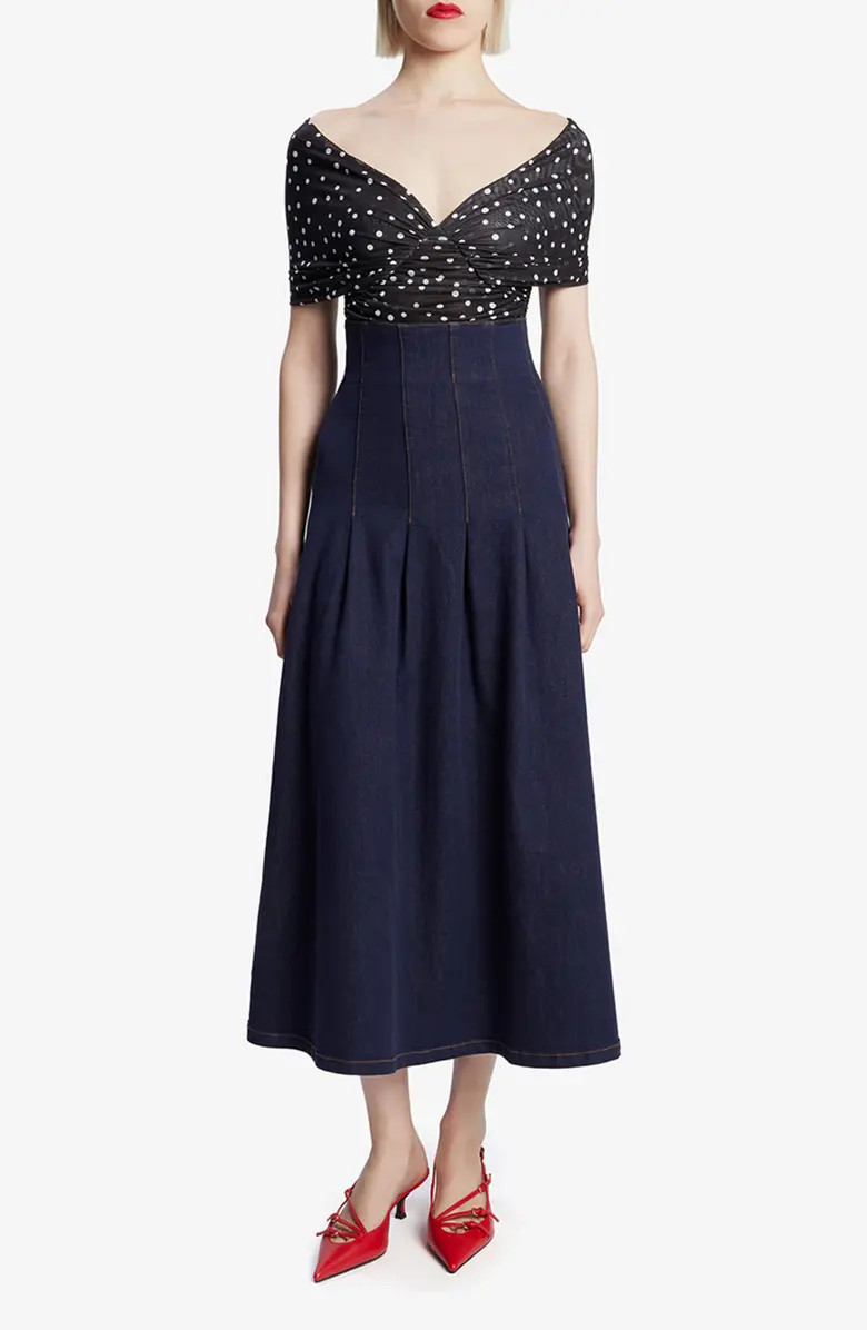 Bardot Vespera Polka Dot Off the Shoulder Mesh Bodysuit | Nordstrom | Nordstrom