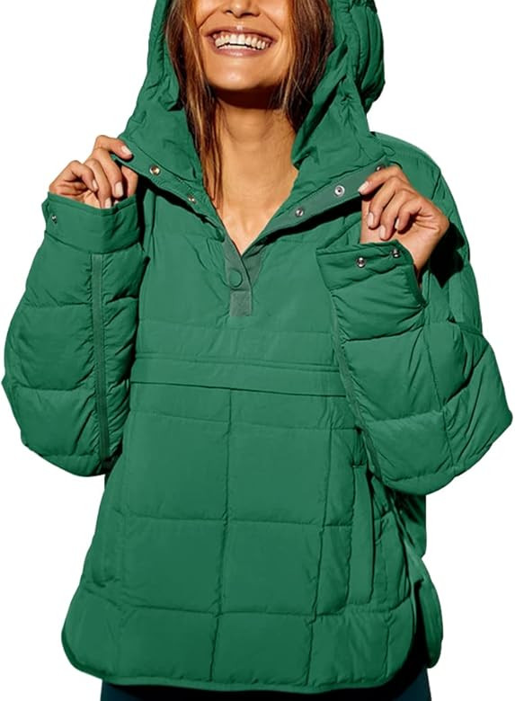 Fazortev Womens Oversized Puffer Jacket Quilted Dolman Hoodies Pullover Long Sleeve Lightweight Warm | Amazon (US)