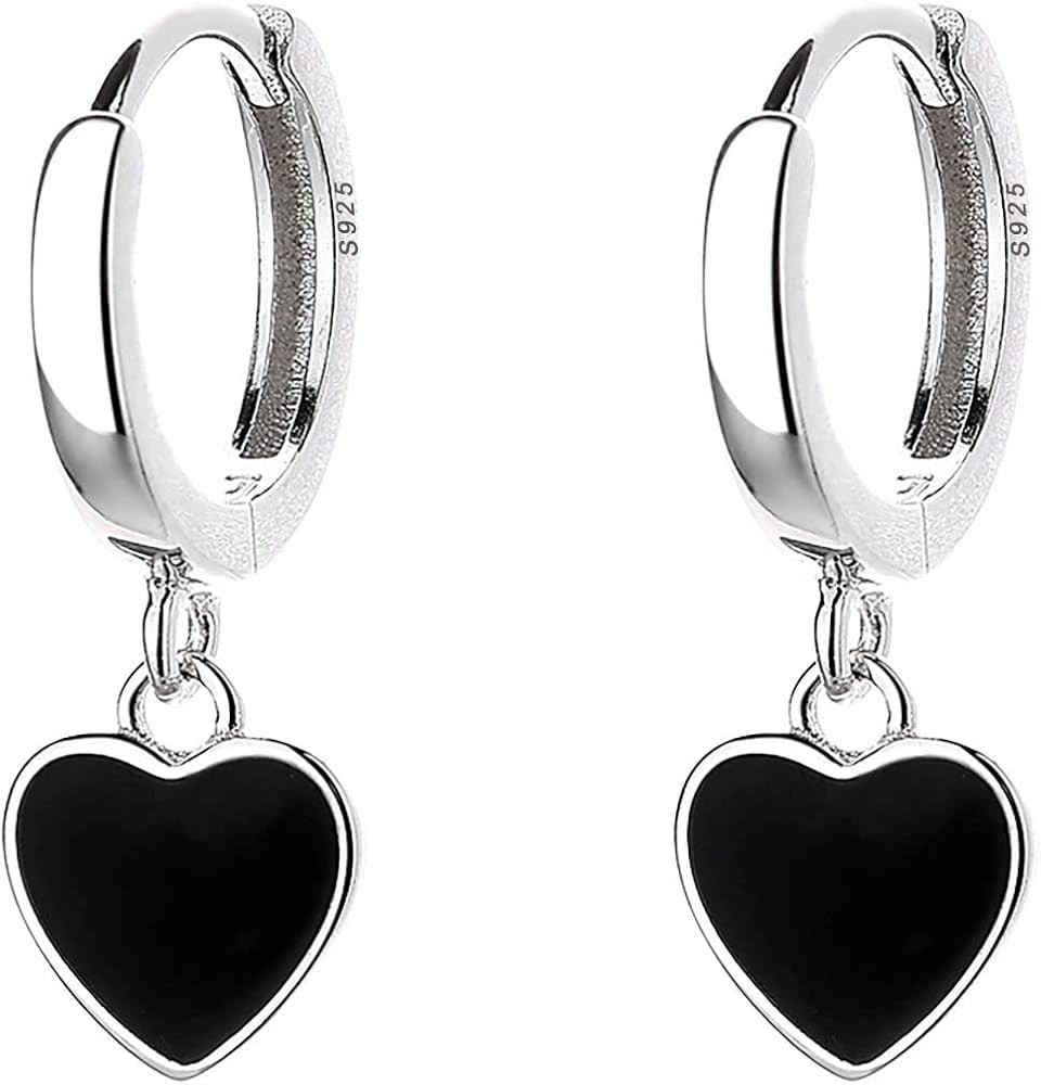 SLUYNZ Sterling Silver Black Heart Hoop Earrings for Women Teens Love Heart Hoop Earrings Huggie | Amazon (US)
