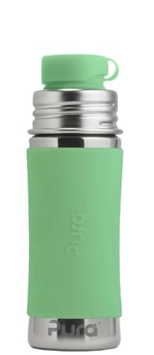 Pura Sport Mini 11oz/325ml Bottle w/Sleeve & Silicone Big Mouth Sport Top - Stainless Steel, Leak-Proof & Spill-Proof for Kids, Toddlers, Preschoolers - Moss | Amazon (US)