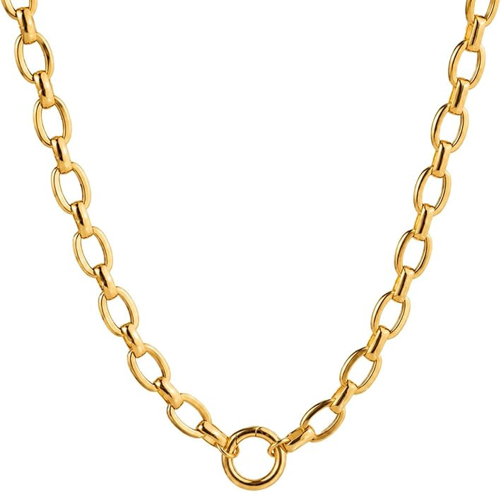 CAITLYNMINIMALIST 18K Gold Plated Silver Clasp Rolo Charm Holder, Paperclip, Figaro, Ovals Link N... | Amazon (US)