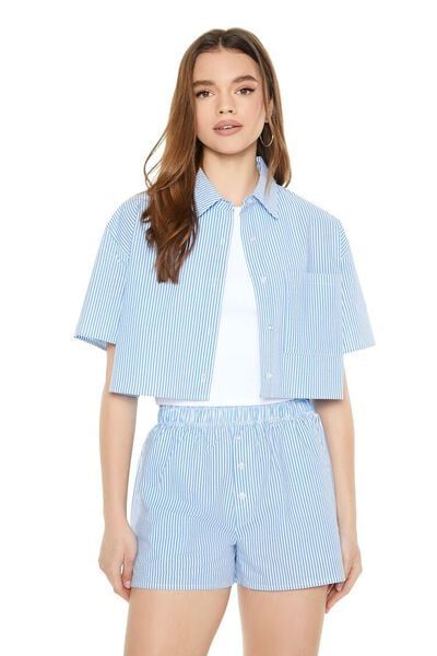 Cropped Pinstripe Shirt | Forever 21