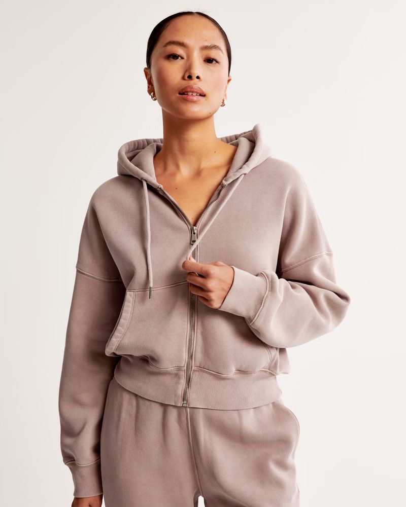 Women's Essential Ribbed Sunday Hooded Full-Zip | Women's New Arrivals | Abercrombie.com | Abercrombie & Fitch (US)