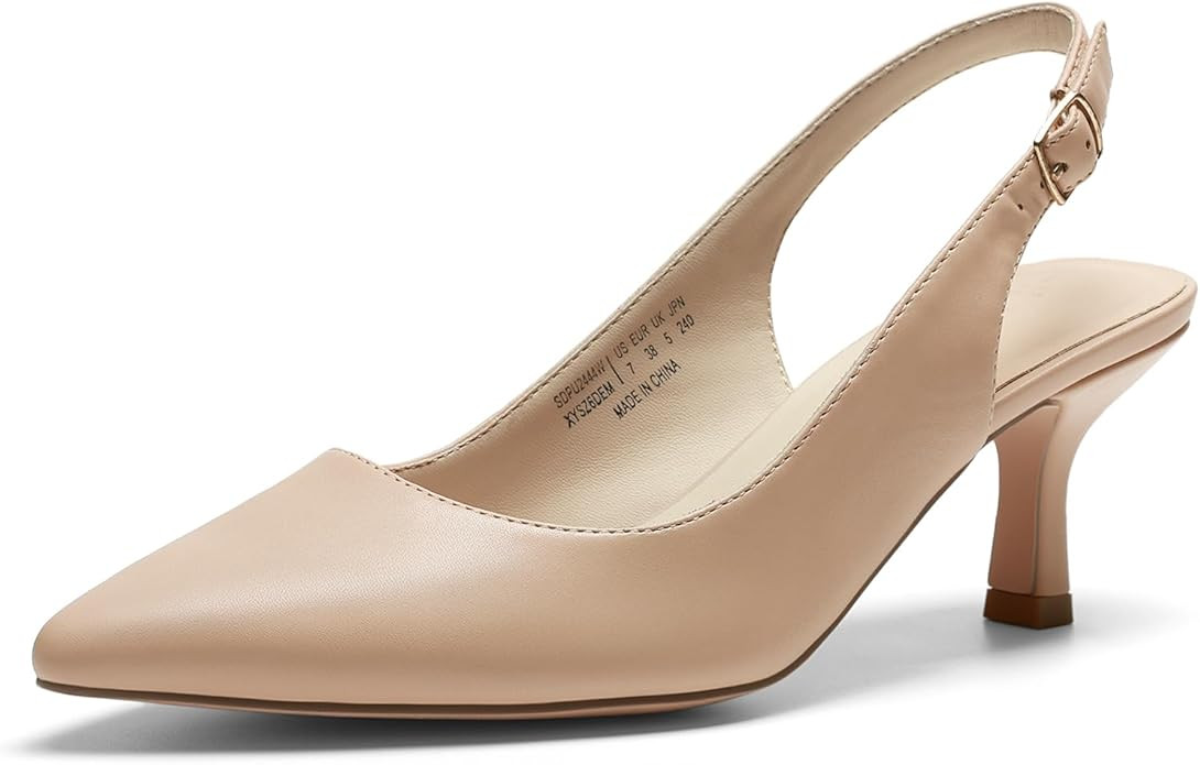 DREAM PAIRS Women's Kitten Heel Slingback Pointed Closed Toe Low Stiletto Heels Dress Bridal Eleg... | Amazon (US)