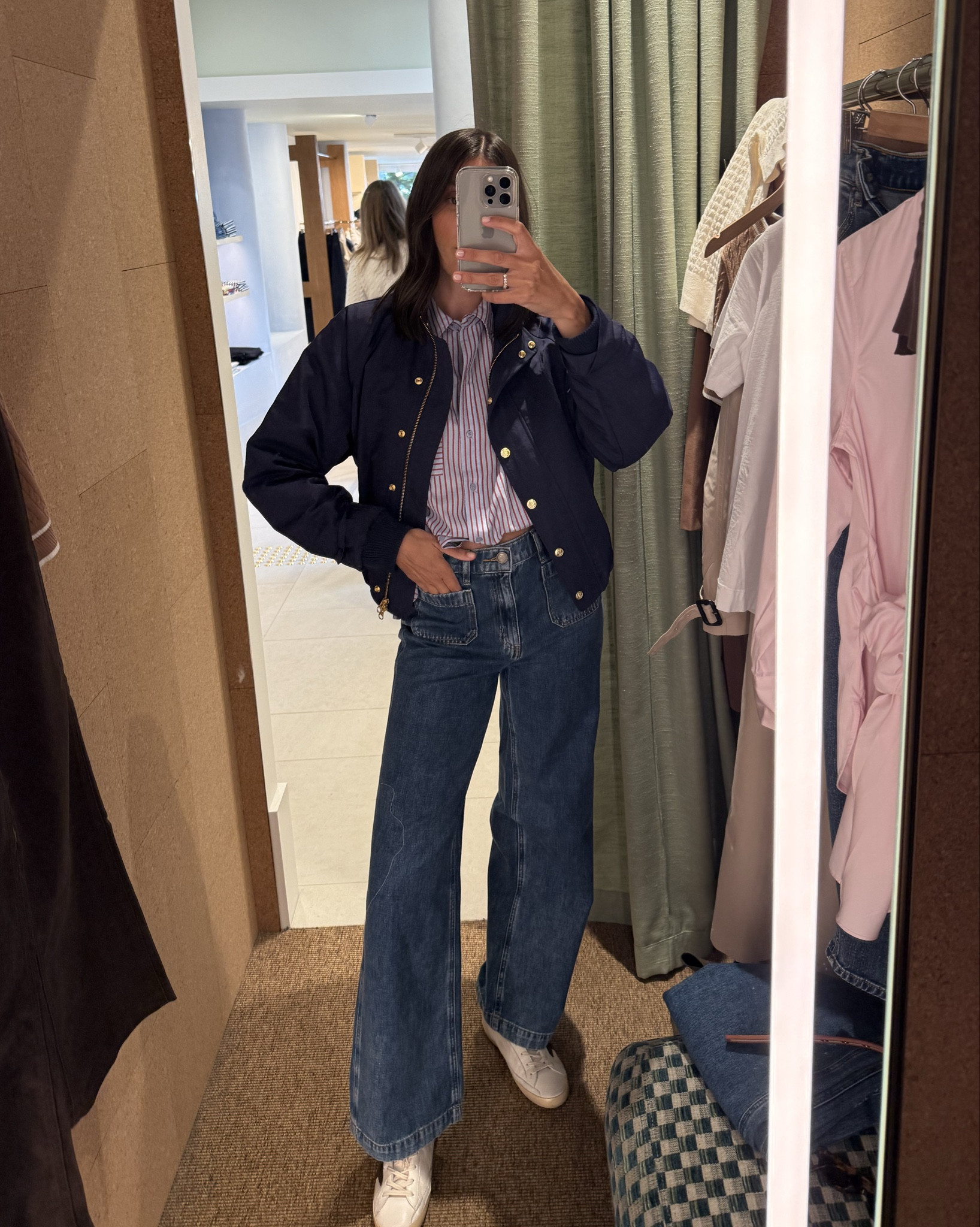 The Tia Navy Windcheater styled with the Allegra Patch Pocket Jean for an off-duty spring uniform and the Rita Crop Shirt for a more polished, modern edge. 

#LTKstyletip #LTKspring #LTKaustralia