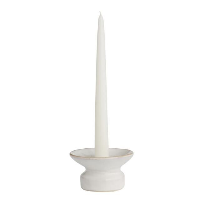 Small White Ceramic Pillar and Taper Candleholder Set of 2 | World Market