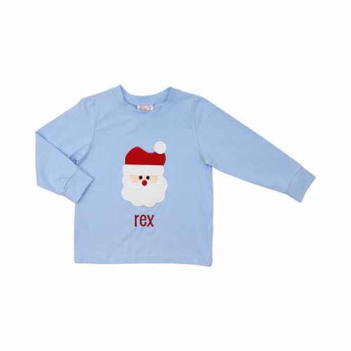 Blue Knit Applique Santa Shirt | Cecil and Lou