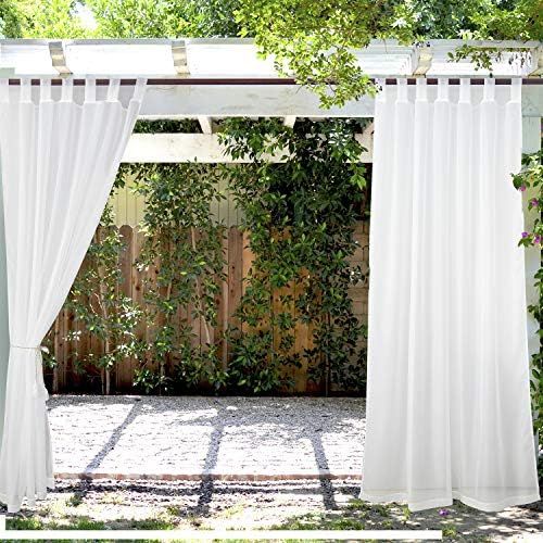 PRAVIVE Patio Sheer Outdoor Curtains - 2 Pieces Tab Top Waterproof Outdoor Voile Sheer Curtains Whit | Amazon (US)