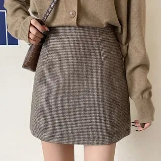 High-Waist Plaid Skirt (Short / Long) | YesStyle Global
