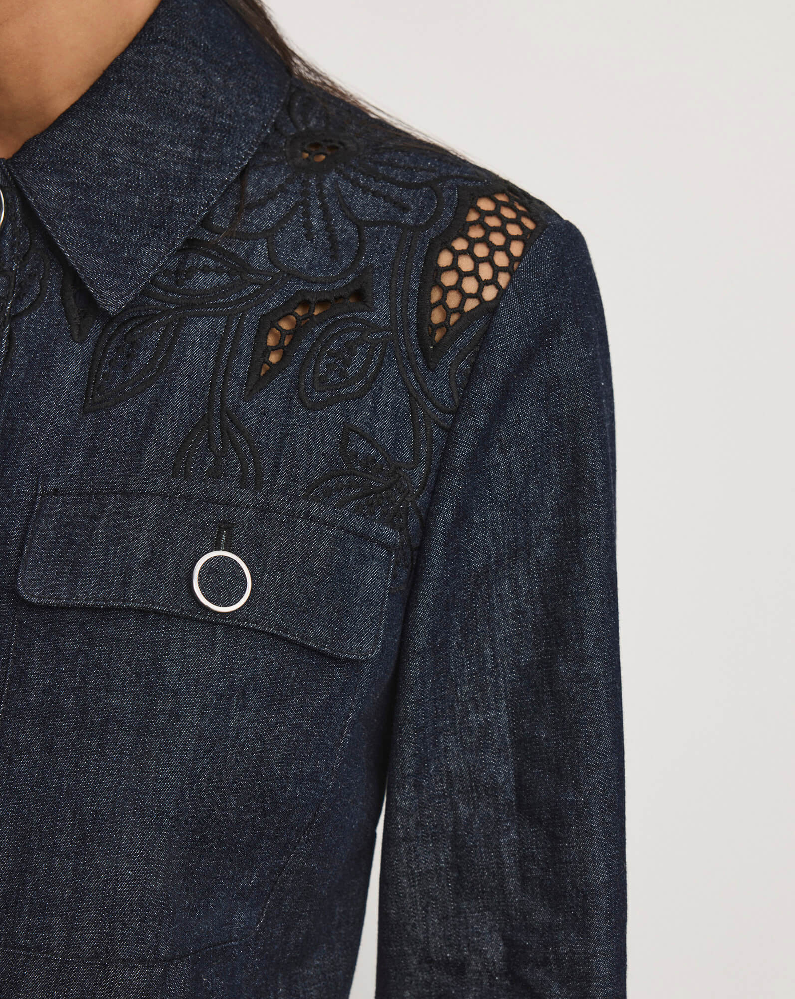 Kiki Eyelet Jacket in Indigo Rinse Dark Wash Denim | Veronica Beard | Veronica Beard