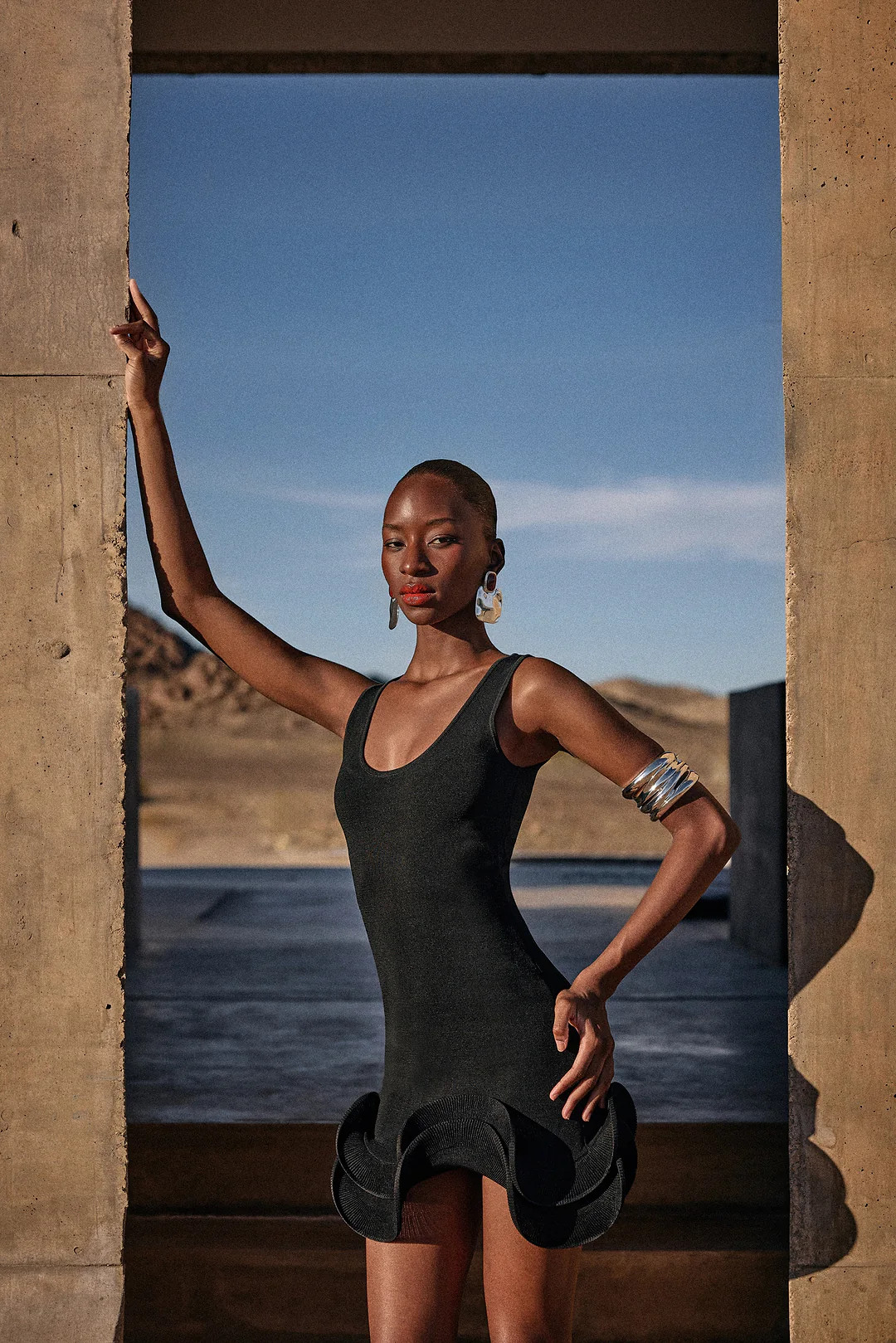 Double Ruffle Hem Mini Dress (Black) | SAME