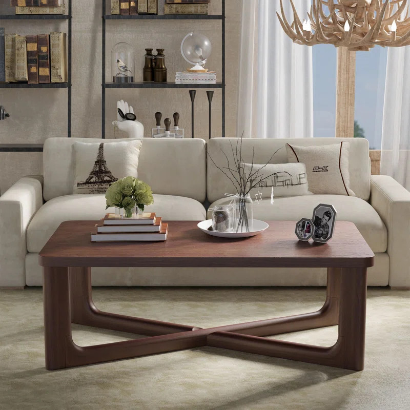 Ashai Round Wood Coffee Table Cocktail Table Teapoy with Crossed Legs | Wayfair North America