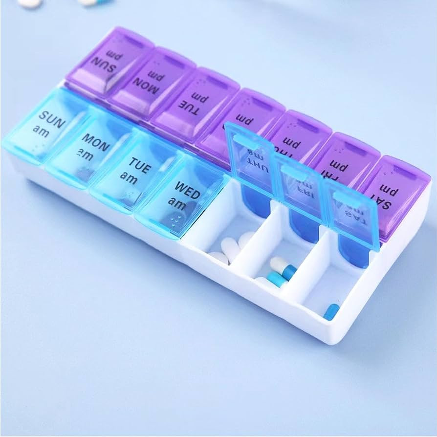 Pill Organizer, Pill Holder, Pill Case, Weekly (7-Day) AM/PM Pill Case, 2 Times a Day, Blue and P... | Amazon (UK)