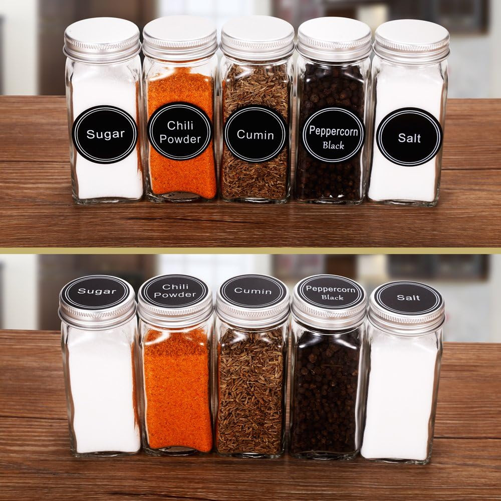 SWOMMOLY 48 Glass Spice Jars with 396 Spice Labels, Chalk Marker and Funnel Complete Set. 48 Squa... | Amazon (US)