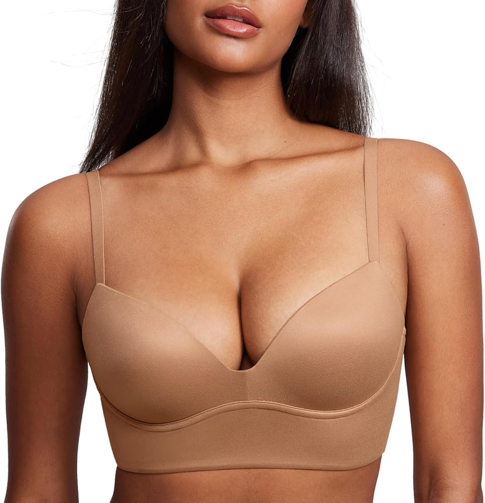 DOBREVA Women's Push Up Wireless Bra Padded T Shirt Bras No Underwire Plunge Bralette | Amazon (US)