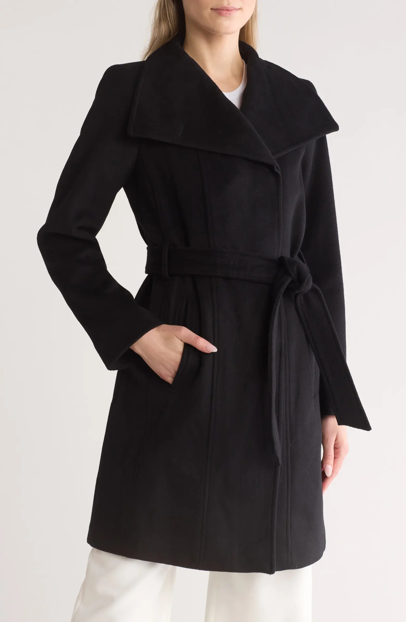 Asymmetric Belted Wool Blend Coat | Nordstrom Rack