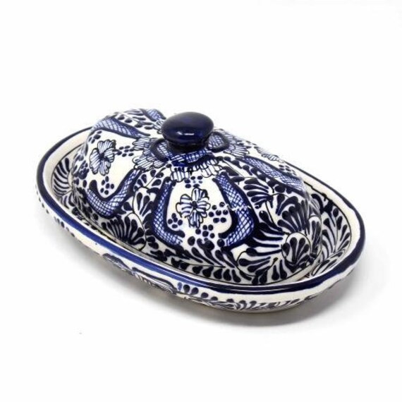 Handmade Pottery Butter Dish, Blue Flower - Encantada | Etsy (US)