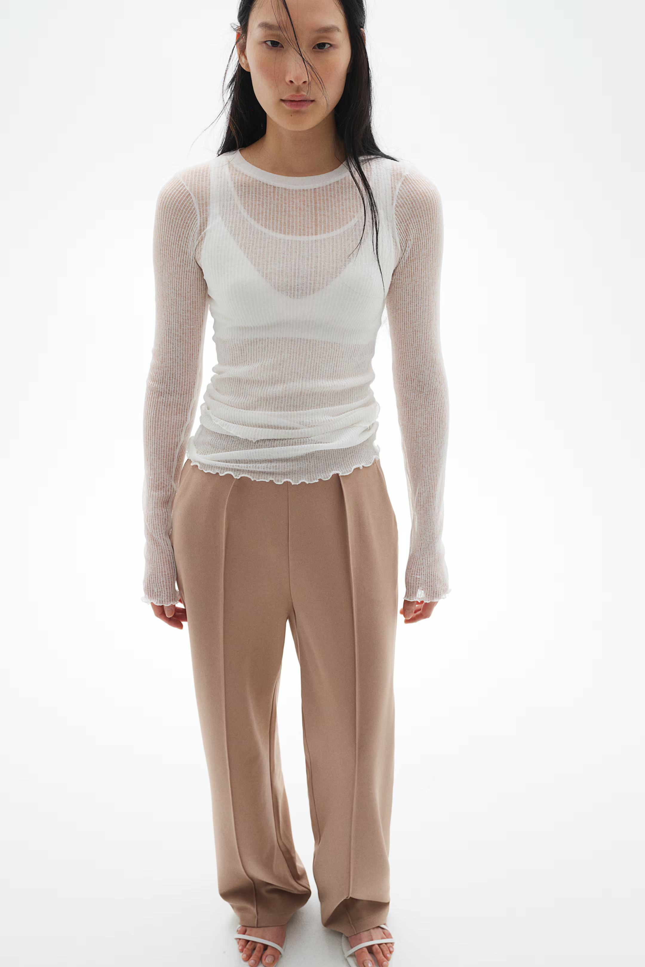 Elegante Hose mit hohem Bund - Beige - Ladies | H&M DE | H&M (DE, AT, CH, NL, FI)