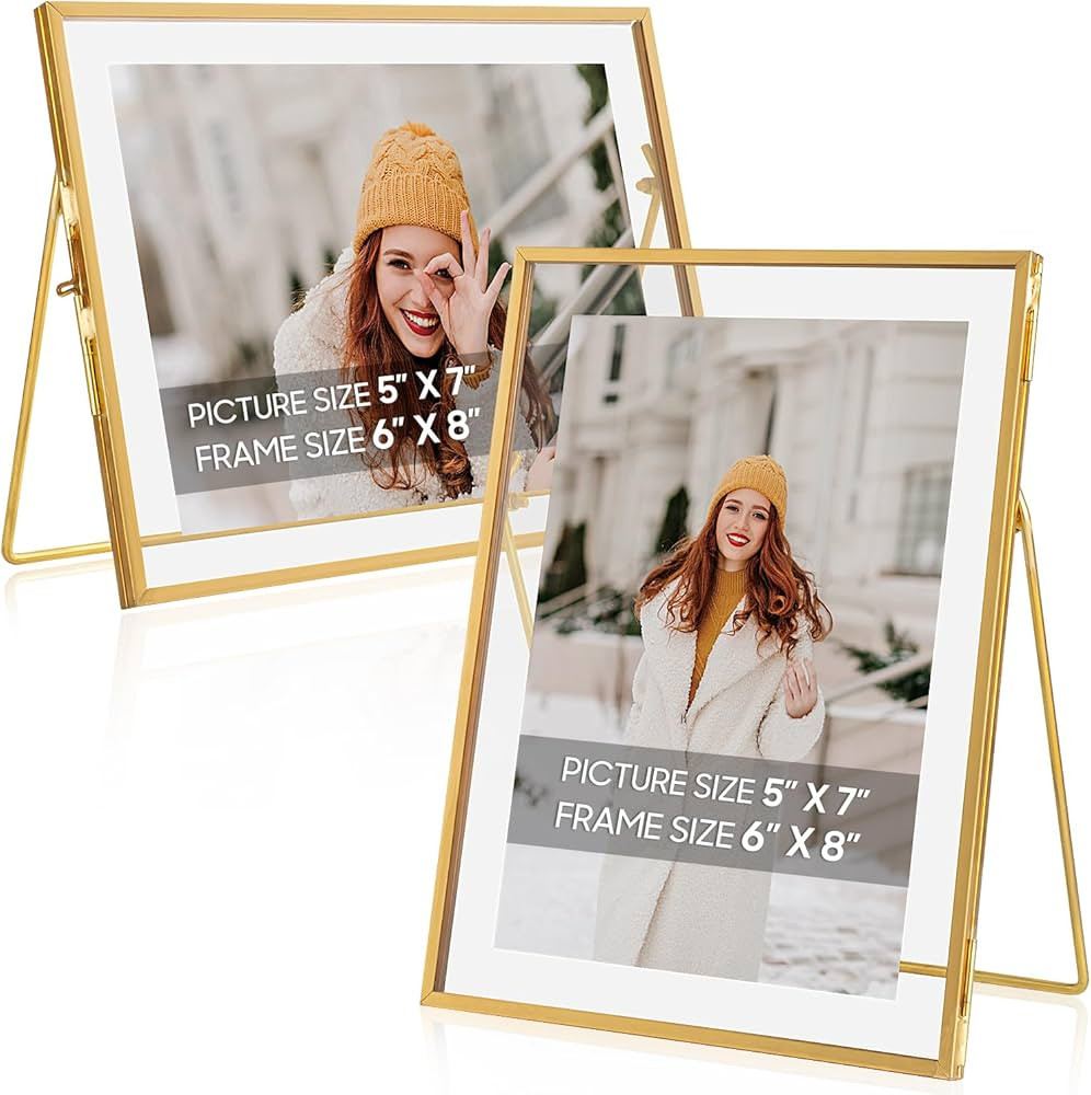 Gold Floating Frame Set of 2, 6 x 8 Tempered Glass Floating Picture Frames for Vertically and Hor... | Amazon (US)