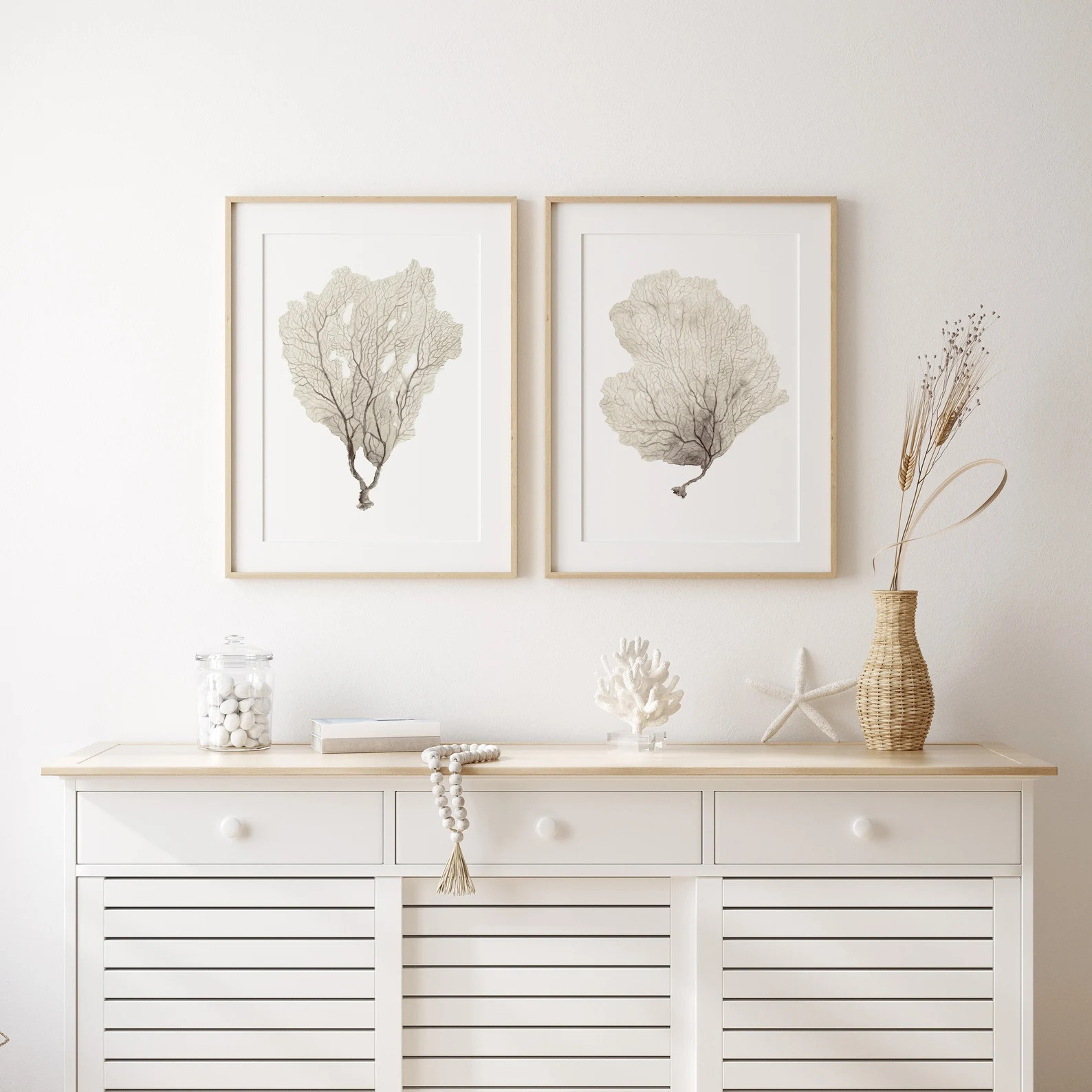 Beige Sea Fan Prints – Set of 2 Coral Illustrations – Neutral Minimalist Wall Art – Taupe C... | Etsy (US)