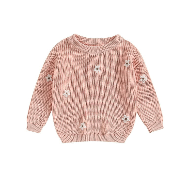 Musuos Baby Girl Pullover Sweater Flower Embroidery Winter Warm Ribbed Knit Tops | Walmart (US)