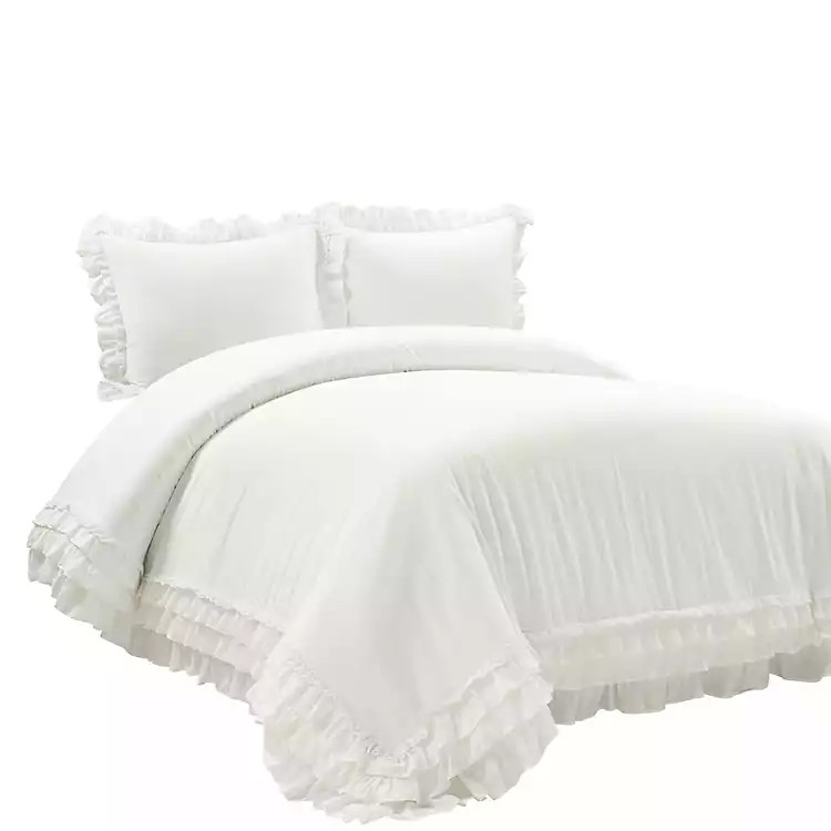 White Ella Ruffle 3-pc. King Duvet Set | Kirkland's Home