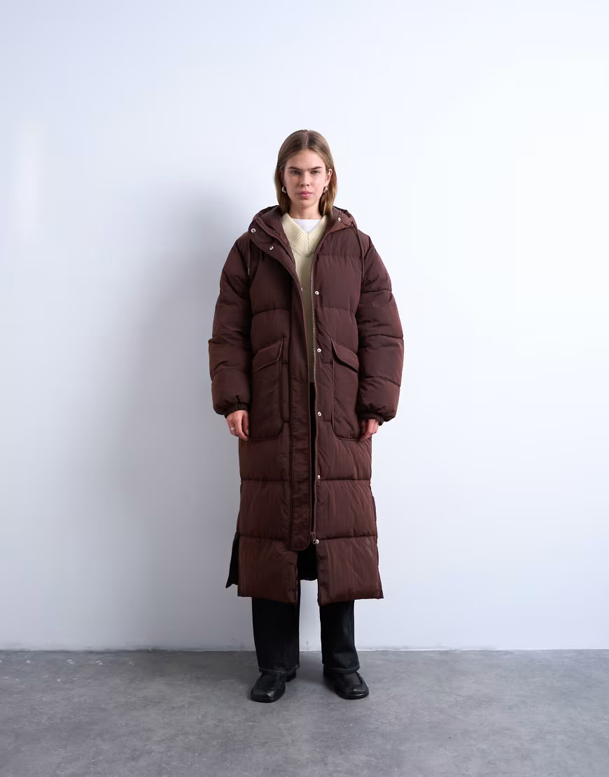Topshop longline techy puffer jacket in chocolate-Brown | ASOS (Global)