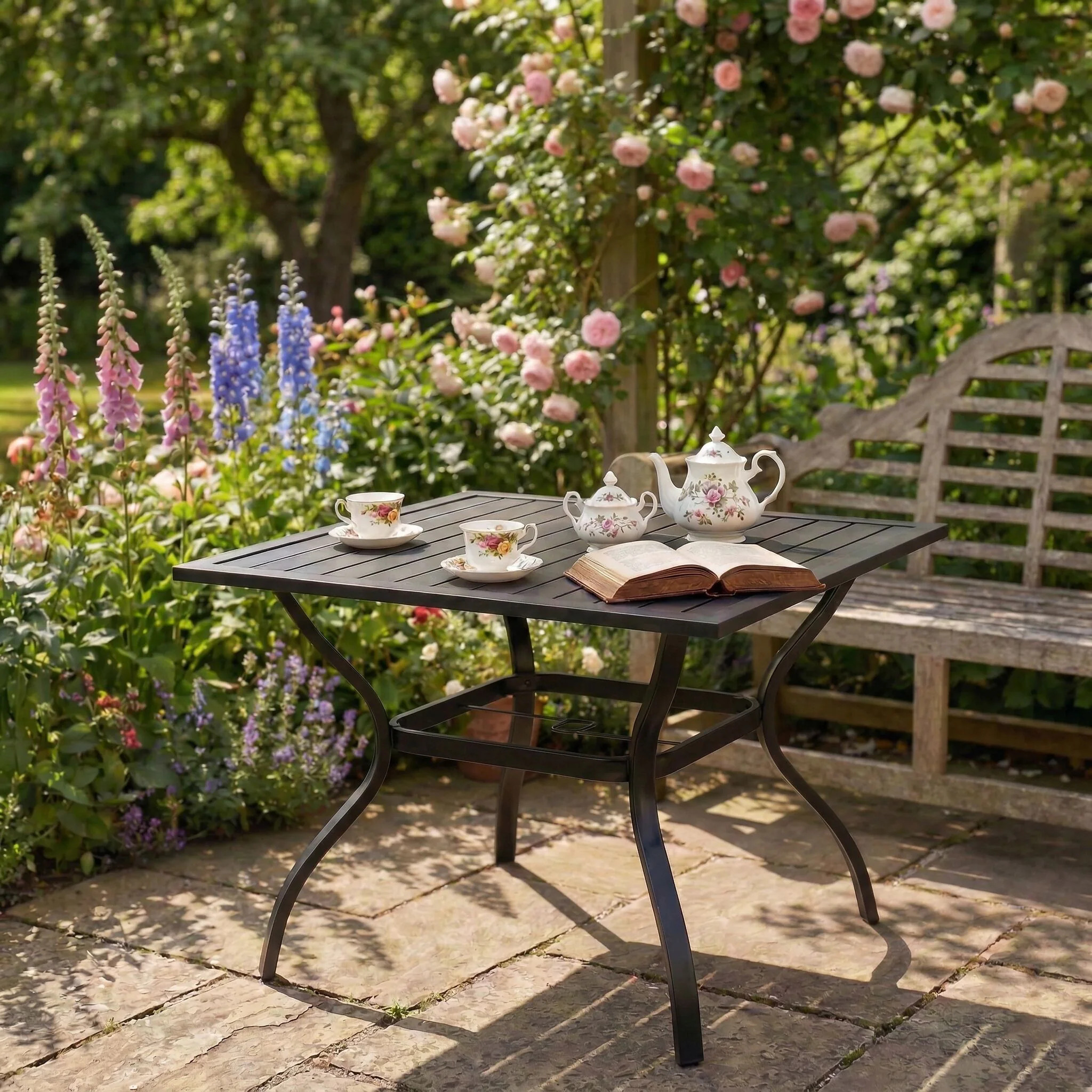 Blisstyle Metal Steel Slat Patio Dining Table Square Backyard Bistro Table Outdoor Furniture Garden Table Outdoor Patio Table one_size | PT598 | Lowe's