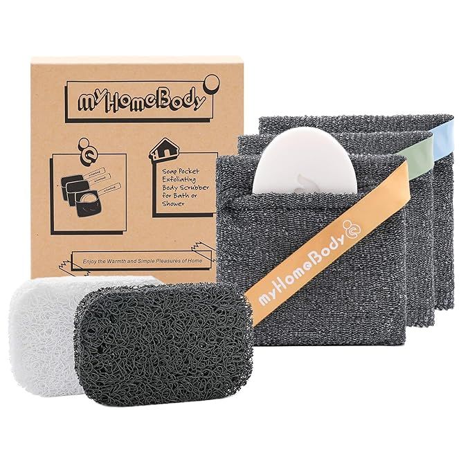 Exfoliating Sponge Soap Pocket Squares | Soap Pouch Body Scrubber for 5oz Bar Soap or Leftover So... | Amazon (US)