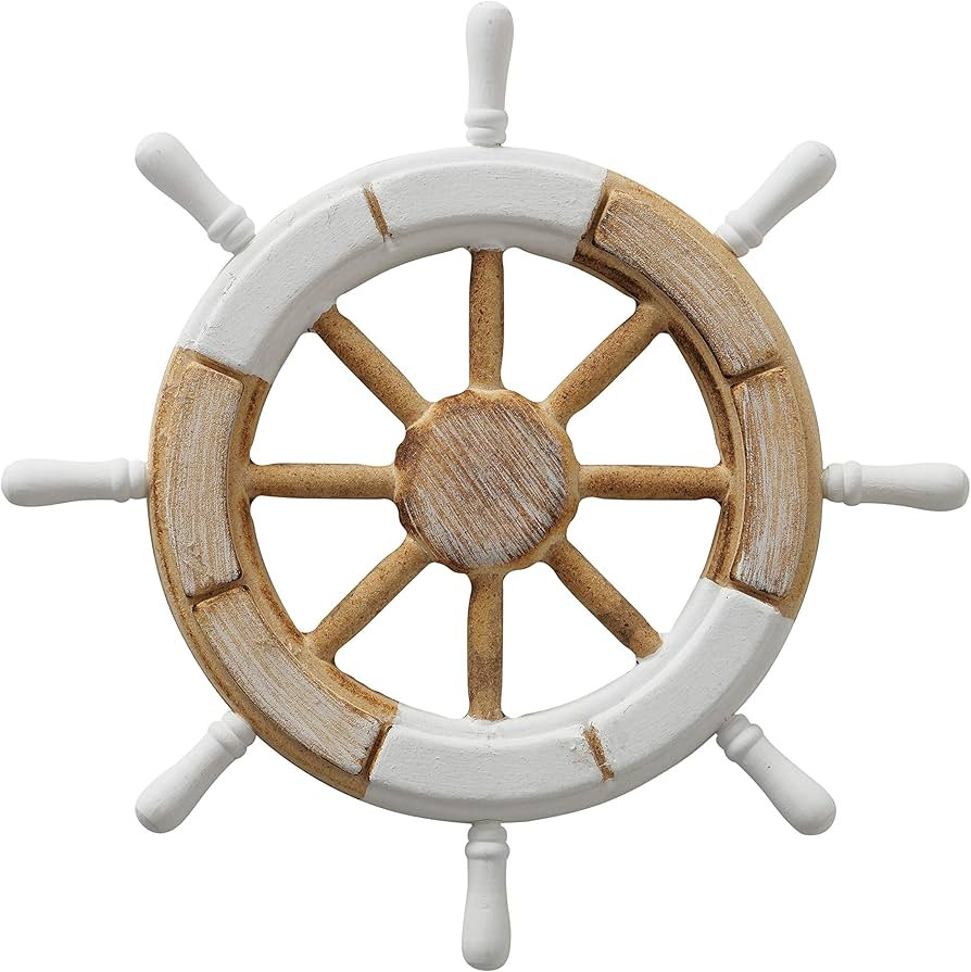 WHW Whole House Worlds Ship's Wheel, Nautical Decor, Circular Wood, Turned Handles, White Accents... | Amazon (US)