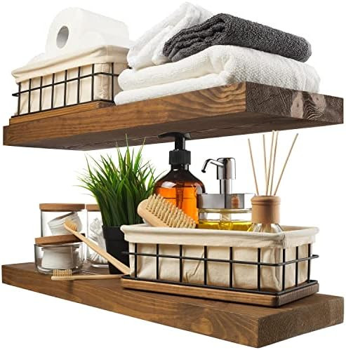 BAOBAB WORKSHOP Wood Floating Shelves, Bathroom Shelf 24 inch, Walnut Floating Shelf for Wall Mou... | Amazon (US)