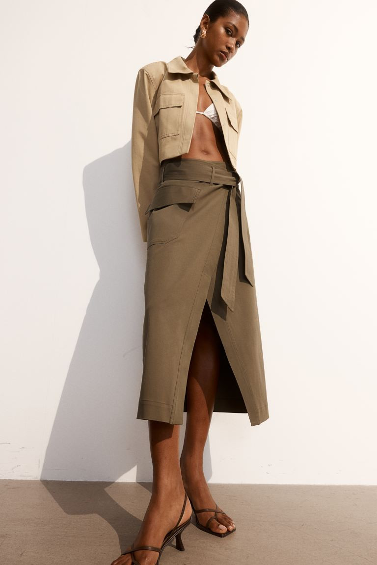 Tie Belt Wrap Skirt - Dark khaki green - Ladies | H&M AU | H&M (AU)