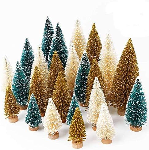 OurWarm 24Pcs Artificial Frosted Sisal Christmas Tree, Bottle Brush Trees with Wood Base DIY Craf... | Amazon (US)