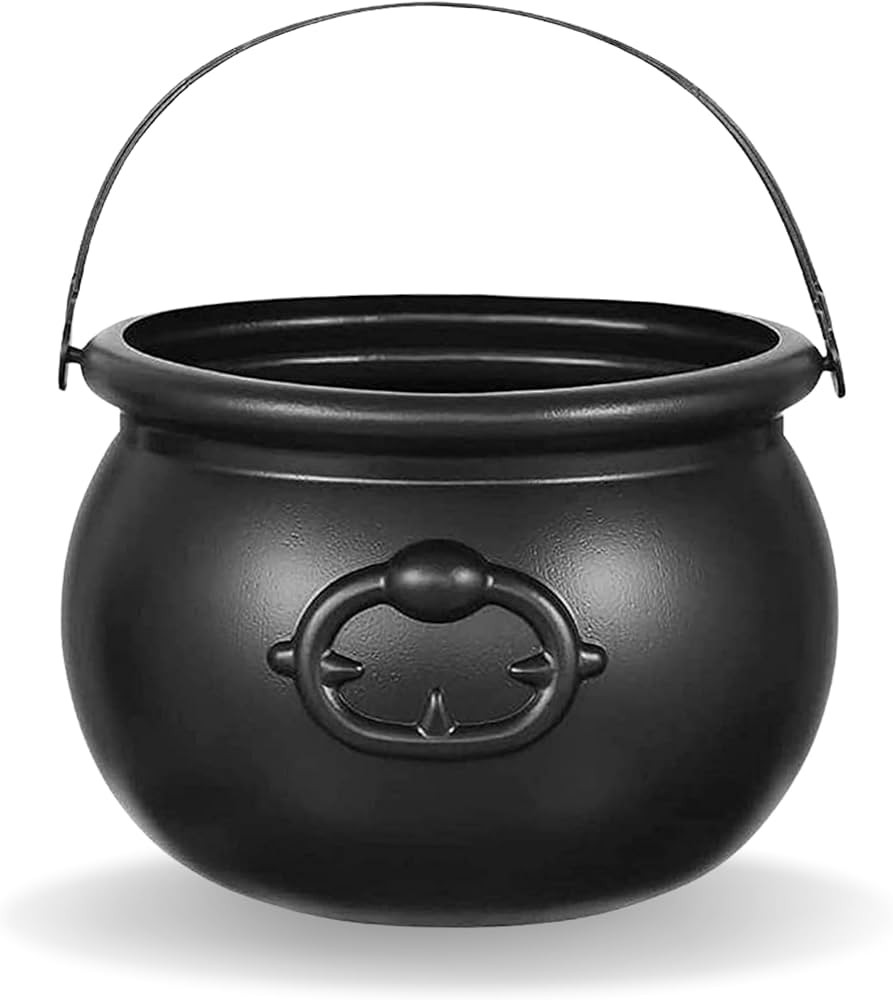 7.5" Halloween Plastic Cauldron, Black Candy Bowl, Large Witch Cauldron Pot Bucket for Halloween ... | Amazon (US)
