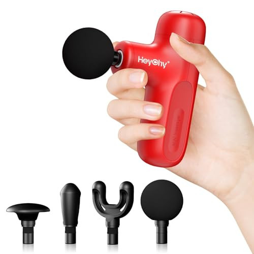 HEYCHY Super Mini Massage Gun Deep Tissue, Handheld Muscle Massager with 4 Heads, Percussion Travel Size Massager Gun for Back Pain Relief, Quiet for Home, Gym, Office, Gift for Men & Women, Red | Amazon (US)