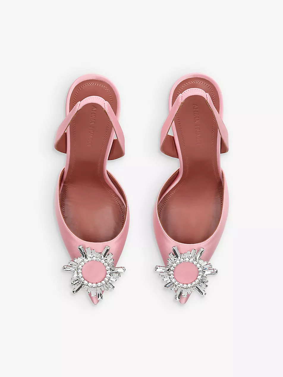 AMINA MUADDI Begum crystal-embellished slingback satin heels | Selfridges