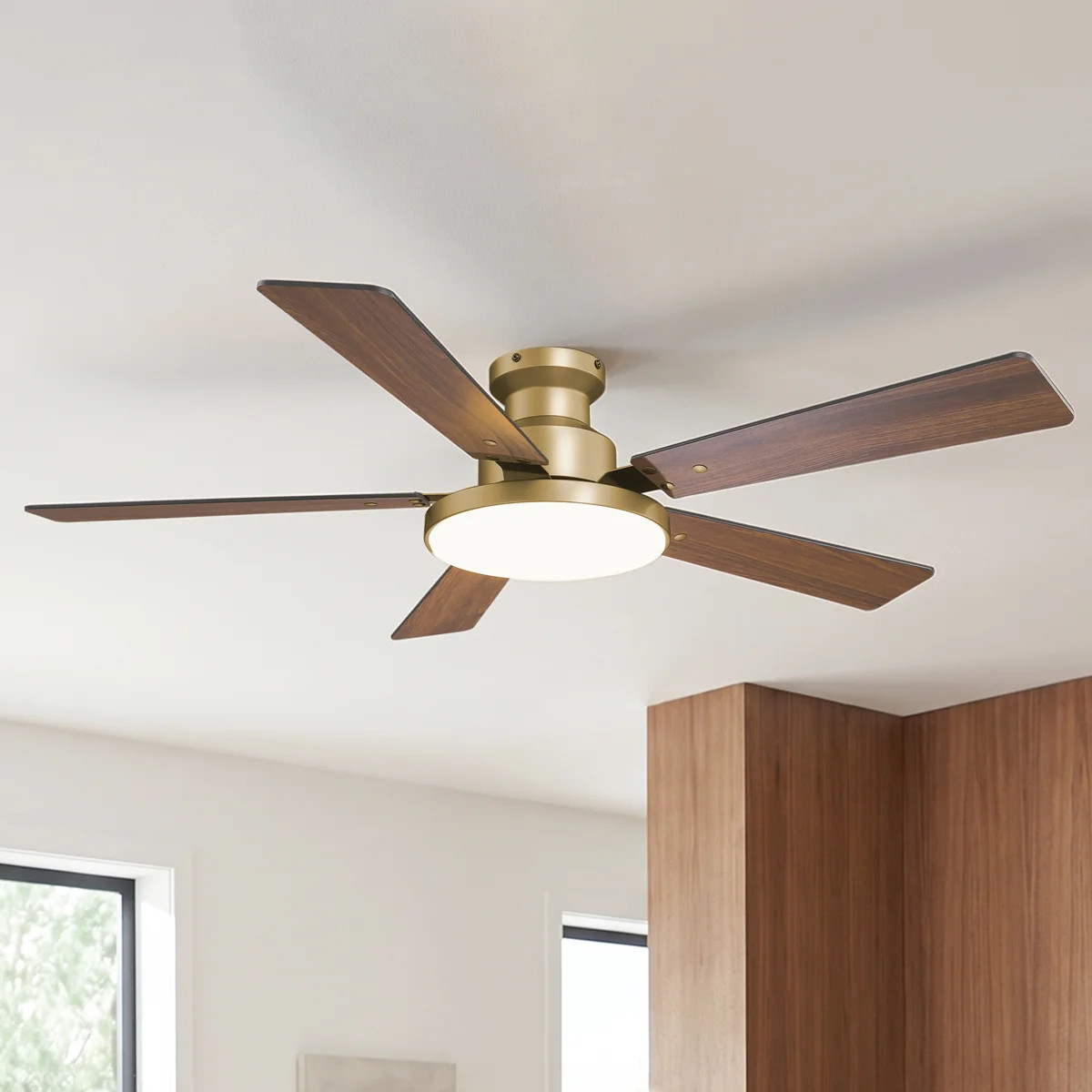 Vaczon 52" Smart Flush Mount LED Ceiling Fan with Remote & App, Low Profile Ceiling Fan with 3CCT... | Wayfair North America