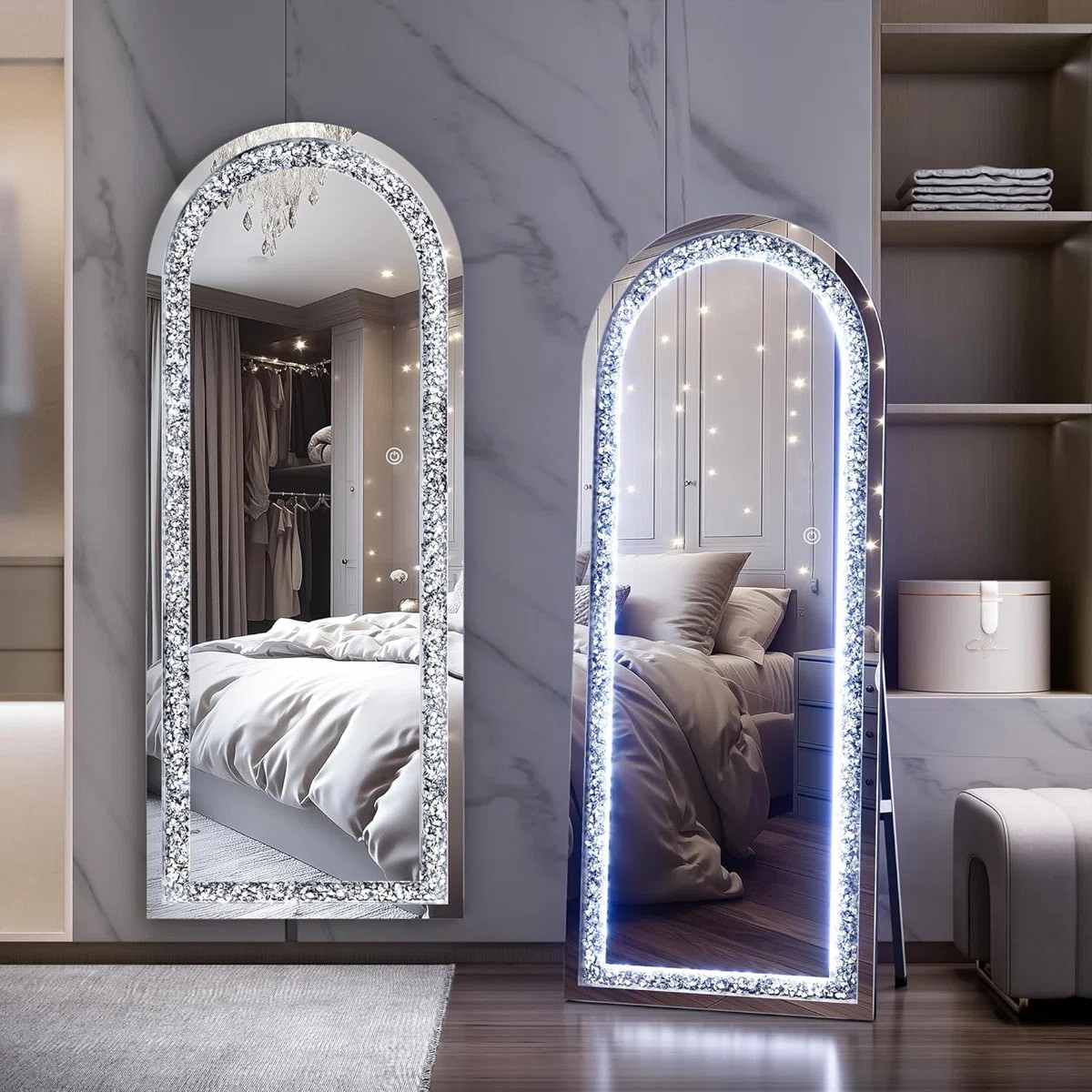 LED Crystal-Encrusted Full-Length Mirror, Wall Mounted or Leaning Floor Mirror, 3-Year Warranty | Wayfair North America