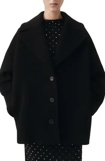 MANGO Selection Oversize Short Wool Blend Coat in Black at Nordstrom Rack, Size Medium | Nordstrom Rack