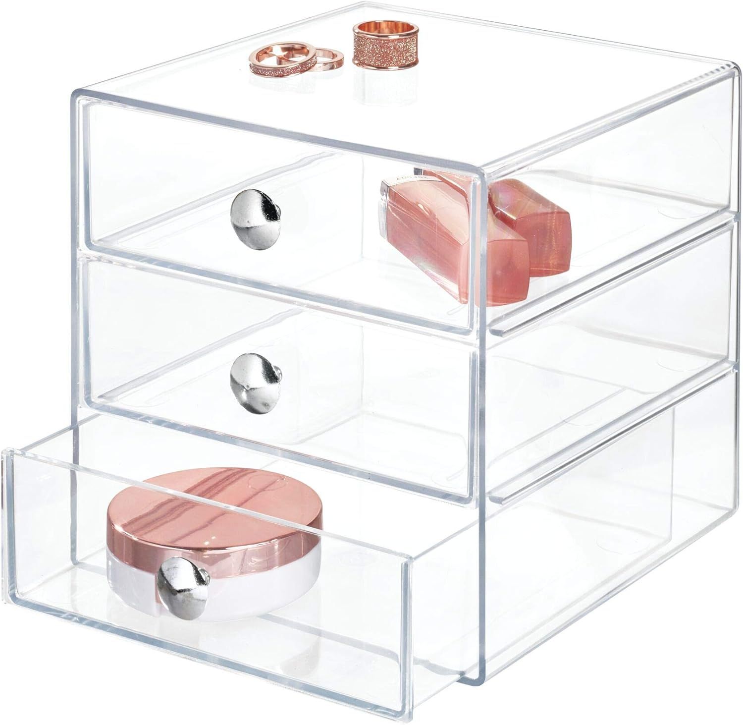 iDesign BPA-Free Plastic 3-Drawer Vanity Organizer - 6.5" x 6.5" x 6.5", Clear | Amazon (US)