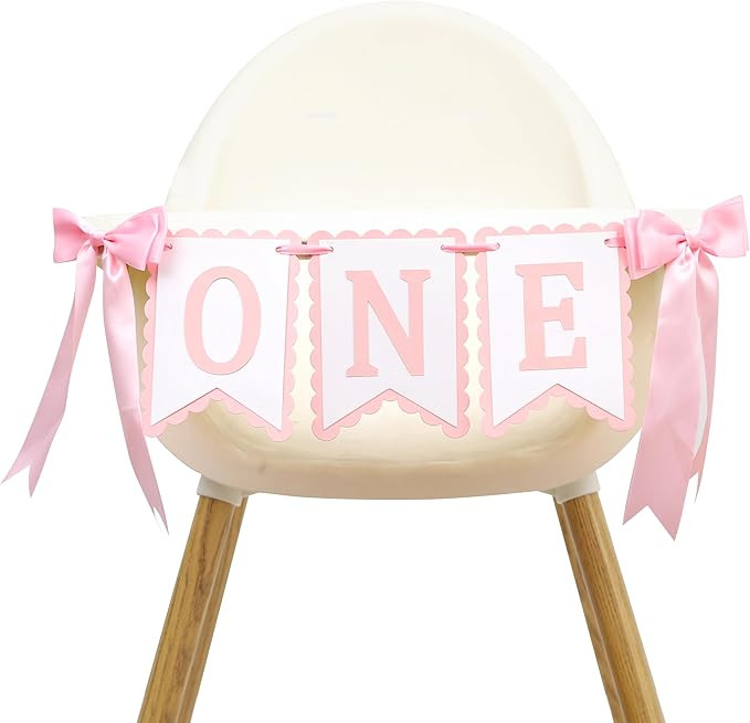 Bow First Birthday High Chair Banner - Pink Bow 1st Party Decoration,Coquette First High Chair Ba... | Amazon (US)