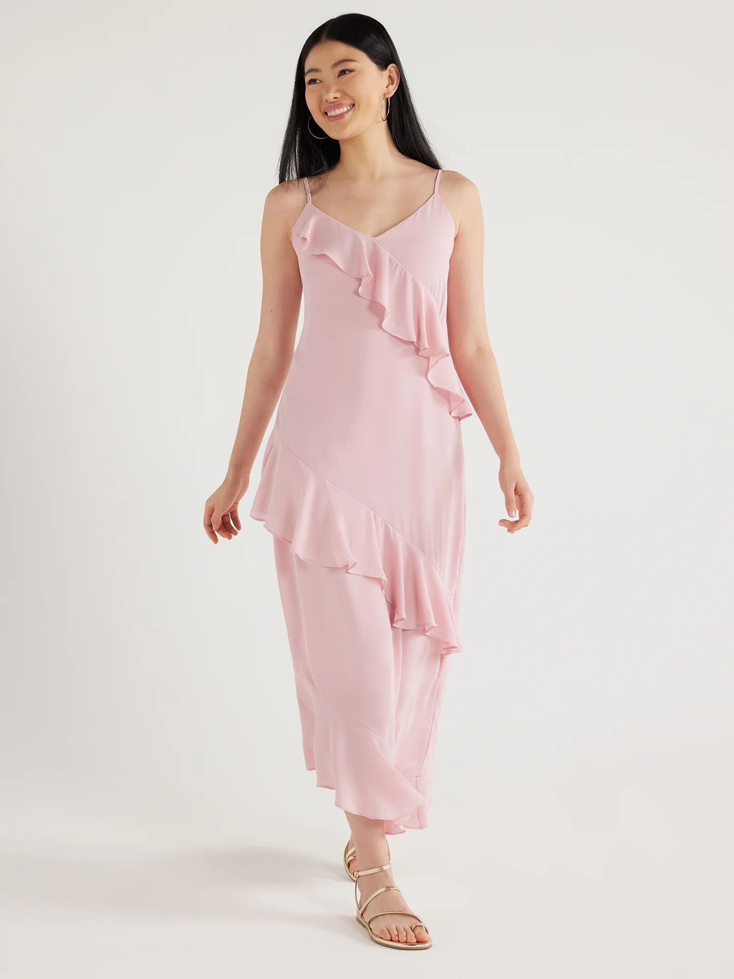 Scoop Women’s Ruffle Slip Bias Cut Dress, Sizes XS-XXL | Walmart (US)