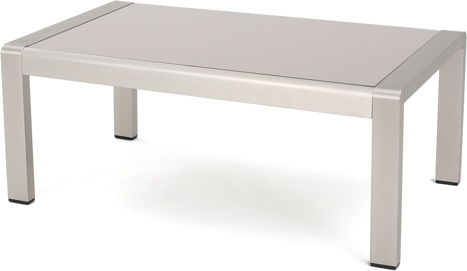 Christopher Knight Home Cape Coral Outdoor Aluminum Coffee Table with Glass Top, Silver | Amazon (US)