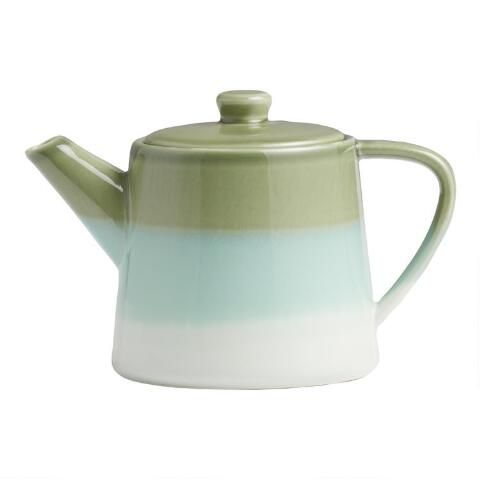 Verbena Blue and Green Reactive Glaze Ceramic Teapot | World Market