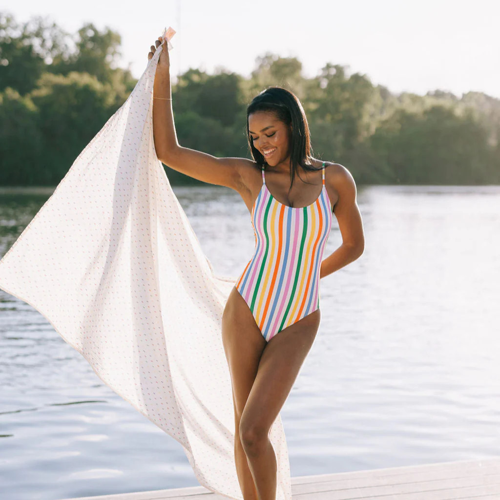 The Amalfi One Piece - Eco Nylon - Rainbow Stripe - Classic | Sunshine Tienda