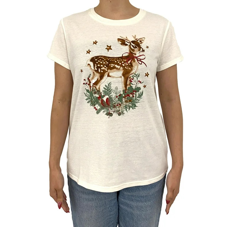 Reindeer Short Sleeve Graphic Tee, Women's | Walmart (US)