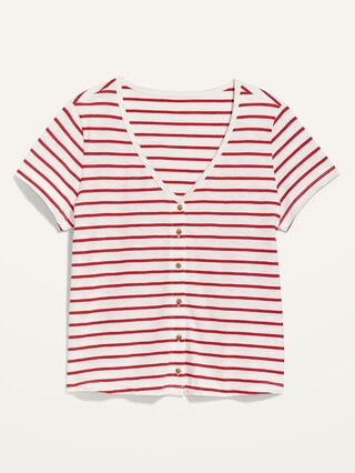 Striped Slub-Knit V-Neck Button-Front T | Old Navy (US)