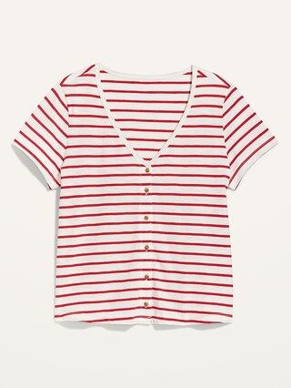 Striped Slub-Knit V-Neck Button-Front T | Old Navy (US)